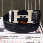 AAA Hermes Adjustable Engraving Black Leather Belt SS H Buckle